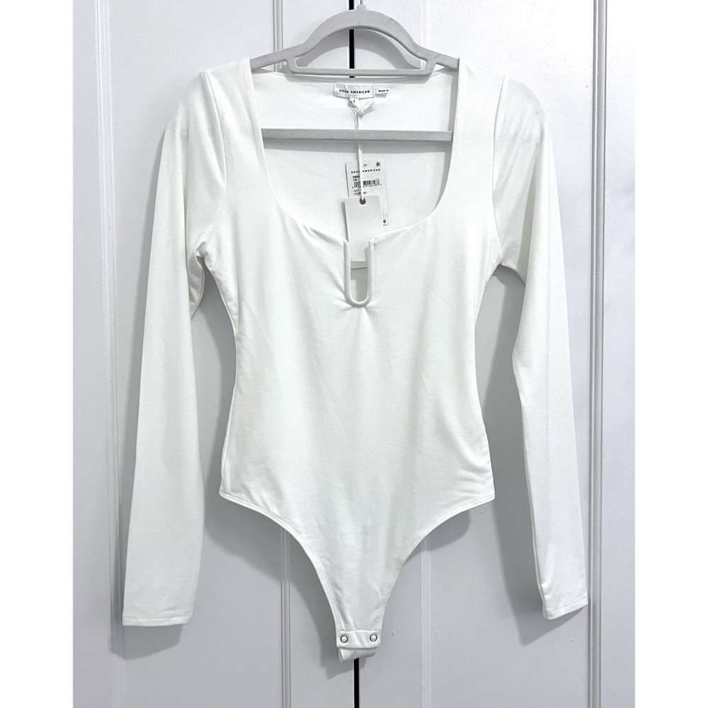 NWOT Good American White Long Sleeve Scoop Neck Bodysuit